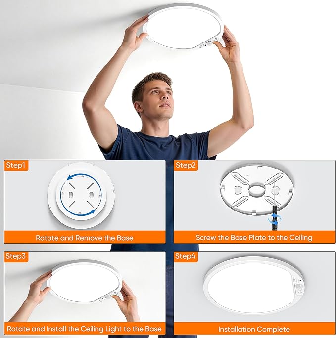 Rechargeable Motion Sensor Ceiling Light, 12000mAh Battery Closet Light | 12" Wireless Battery Powered LED Shower Light, Magnetic Cordless Ceiling Light with Remote, Overhead Lamp for Pantry, 2-Pack