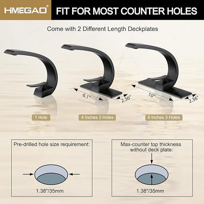 Matte Black Bathroom Faucet,Modern Single Hole High Arc Brass Bathroom Sink Faucet with 1 Hole or 3 Hole Mount 6-Inch 10-Inch Deckplate,Pop Up Overflow Drain Assembly Included