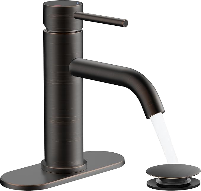 FORIOUS Bathroom Faucet 1 Hole, Single Handle Vainty Sink Faucets Bronze | for 1 or 3 Hole 4 Inch Centerset Sink, with Pop-up Drain, NSF61 Certificate, for Rv Commercial Lavatory Restroom Basin