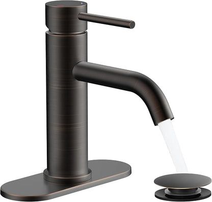 FORIOUS Bathroom Faucet 1 Hole, Single Handle Vainty Sink Faucets Bronze | for 1 or 3 Hole 4 Inch Centerset Sink, with Pop-up Drain, NSF61 Certificate, for Rv Commercial Lavatory Restroom Basin