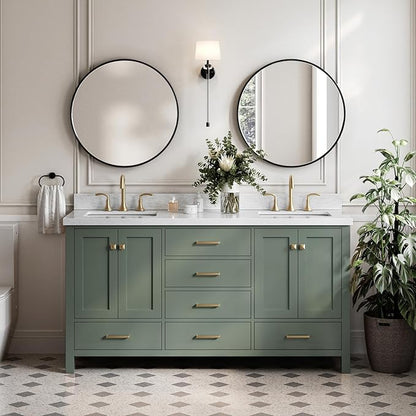 ARIEL Cambridge 67 Inch Double Rectangle Sink Bathroom Vanity with Carrara White Marble Countertop 1.5 Inch in Vintage Green