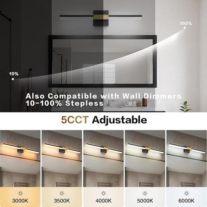 SOLFART Bathroom Light Fixtures 5CCT: Black and Gold 24-Inch LED Bar Dimmable Detachable 4-Way Light Direction Vanity Lights for Bathroom ETL IP44