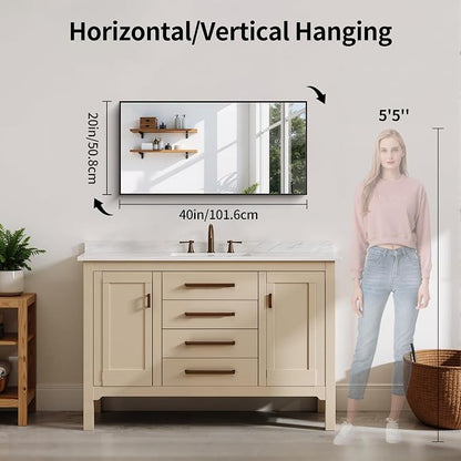 YIROMAN Bathroom Mirror 20"x40", Matte Black Bathroom Mirror for Over Sink with Aluminum Frame, Rectangular Vanity Mirror with Right Angles, Wall Mirror Hangs Horizontal or Vertical, Shatterproof