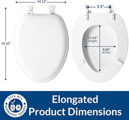 Mayfair Padded Toilet Seat, Cushioned Soft Vinyl over Wood Core Seat, Secure Hinges, Easy Clean, Made in USA, Elongated, White