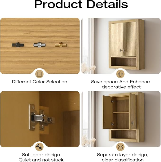 Vanity Art Vanity with Storage Cabinet & Shelves, Free-Standing Vanity with Soft-Closing Doors, Natural Oak, Golden Brushed Handware VA91-TC-NO-GB