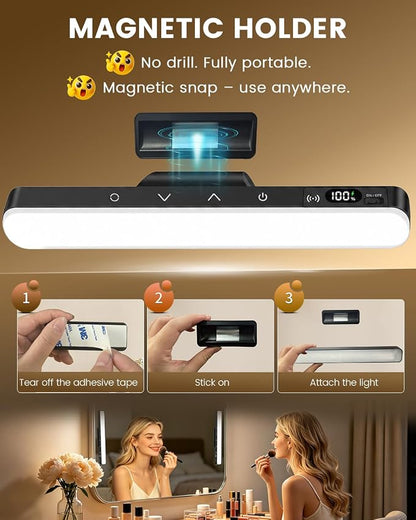 Wireless Vanity Lights for Mirror, Rechargeable Makeup Light Bar | 6W Magnetic Vanity Mirror Lights Stick On, 5 Color Temperatures & Dimmable, Remote & Touch Control, 2 Pack