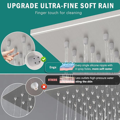 Enga Dual Heads Shower System with Body Jets, Shower Faucet Set 10 Inch Rainfall with 6 Inch Showerhead, 4 Body Jets with 2 in 1 Handheld Spray, Brushed Nickel