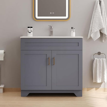 36 Inch Bathroom Vanity, Wooden Double Door Bathroom Storage Cabinet, Freestanding Modern Sink Cabinet Vanity Without Sink (Grey No Sink, 36")