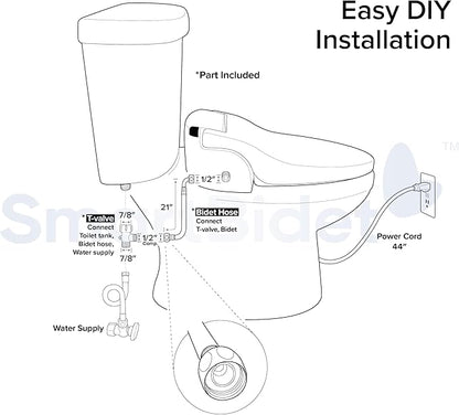 SmartBidet® SB-2400 Advanced Electric Smart Bidet™ Slim Profile Seat in Round White with Remote Control, LED Night Light, Stainless Steel Nozzle, Heated Seat, Warm Dryer