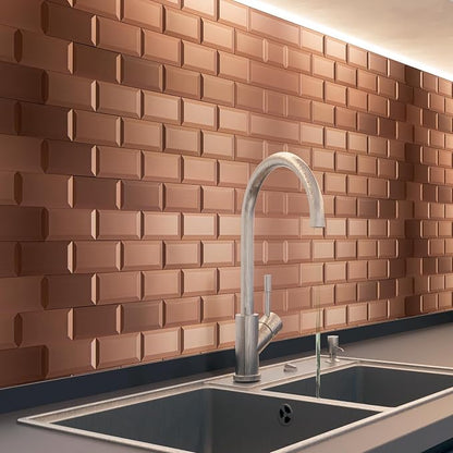 Art3d Peel and Stick Backsplash, Copper 3D Texture, 3 x 6 in, 100-Pack | Stainless Steel, Self Adhesive, Stainproof, Brushed Finish, Heat-Resistant, Ideal for Kitchen, Stove Zones