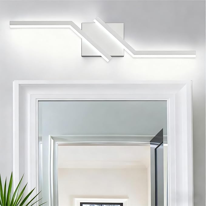 24 inch Nickel Vanity Lights for Bathroom Vanity Light Modern Dimmable Bathroom LED Light Fixtures Over Mirror 6000K Cool White