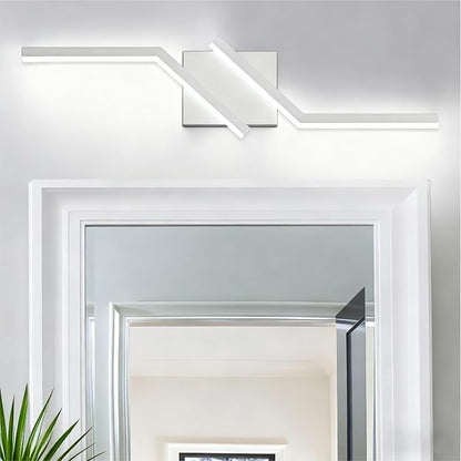 24 inch Nickel Vanity Lights for Bathroom Vanity Light Modern Dimmable Bathroom LED Light Fixtures Over Mirror 6000K Cool White