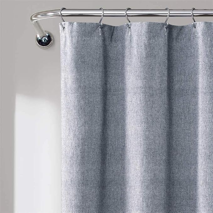 Lush Decor Nantucket Yarn Dyed Cotton Blend Tassel Fringe Shower Curtain Single 72" W x 72" L Navy - Blue Shower Curtains for Bathroom Curtain