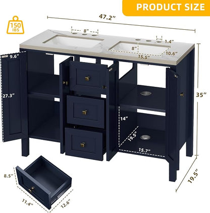 DWVO 47 Inch Bathroom Vanity with Double Sink | Bathroom Storage Cabinet