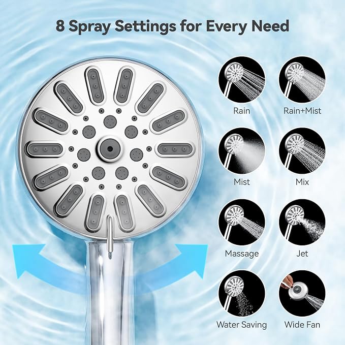 INAVAMZ High Pressure Rain Shower Head Combo with Magnetic Handheld Silver | Dual Shower System with Rainfall Showerhead and 8-Spray Handheld, Magnetic Dock, Adjustable Angle, Power Jet for Cleaning
