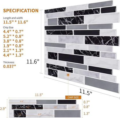 WOWSTAR 10-Sheet Peel and Stick Backsplash Tile for Kitchen Wall, Back Splash Stick On Tiles for Kitchen (12"x 12", Black Marble) | Peel and stick backsplash, self-adhesive wall tile, Black Marble, waterproof, kitchen bathroom wall, 10-sheet