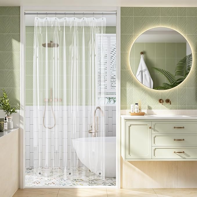 Shower Stall Curtain Liner 48x72, Clear Shower Liner PEVA Medium Weight Inside Shower Curtain for Bathroom with Rustproof Grommets