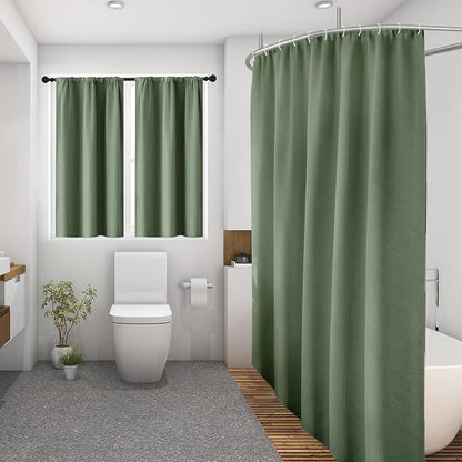 Shower Curtain Set, for Bathroom Decor 72" x 72", Sage Green | Waffle Textured Modern Solid Waffle Textured Cloth Waterproof Matching Window Shower Curtain 36 x 30 Inches