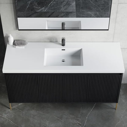 Dowell 61" Bathroom Sink,Single Bowl Vanity Basin,Rectangular Drop-In Bathroom Sink with Overflow,White-000 6122BPS