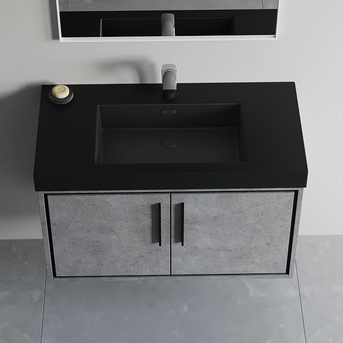 Dowell 36" Bathroom Sink,Single Bowl Vanity Basin,Rectangular Drop-In Bathroom Sink with Overflow,Black-000 3618BP-BL