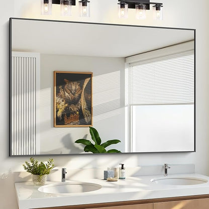 KOCUUY 60x40 Inch Large Black Wall Mounted Mirror,Aluminum Framed Decorative Rectangular Bathroom Mirror for Wall Over Sink,Vanity Mirror for Bedroom Living Room Bathroom,Functional Oversized Mirror