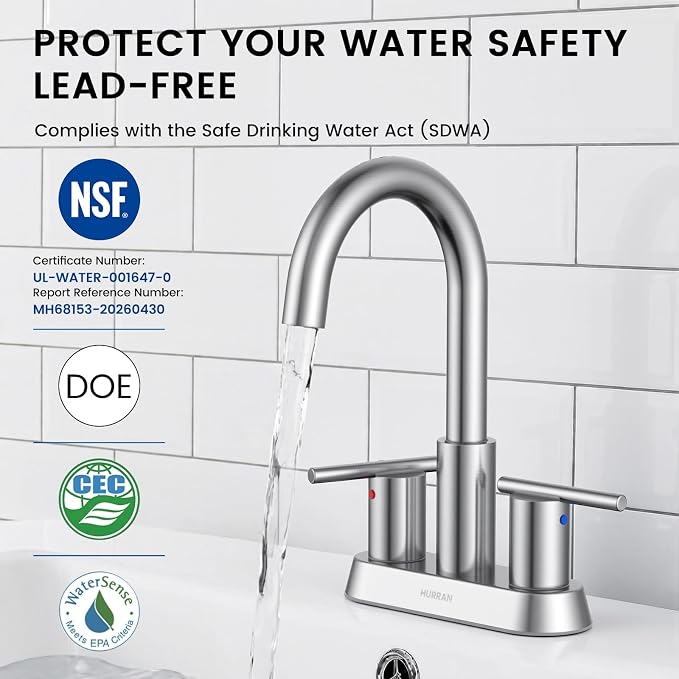 Bathroom Faucet 4 Inch Brushed Nickel 2 Handle Centerset Sink Faucet | Lead-free stainless steel, Nickel, 2-handle control, 4" 3-hole centerset, Pop-up drain & hoses included, Fits RV vanity