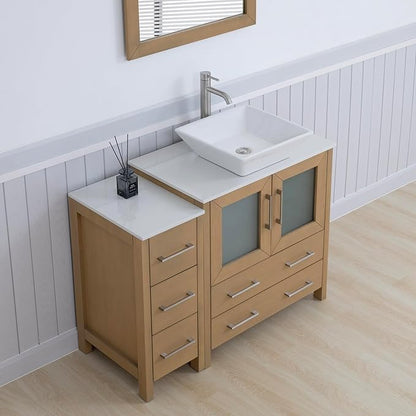 Vanity Art 42 Inch Vessel Single Sink Bathroom Vanity Cabinet with 1 Mirror, Engineered Marble Top Bathroom Cabinet Compact Set with 5 Dovetail Drawers and Soft Closing Doors, VA3130-42NO