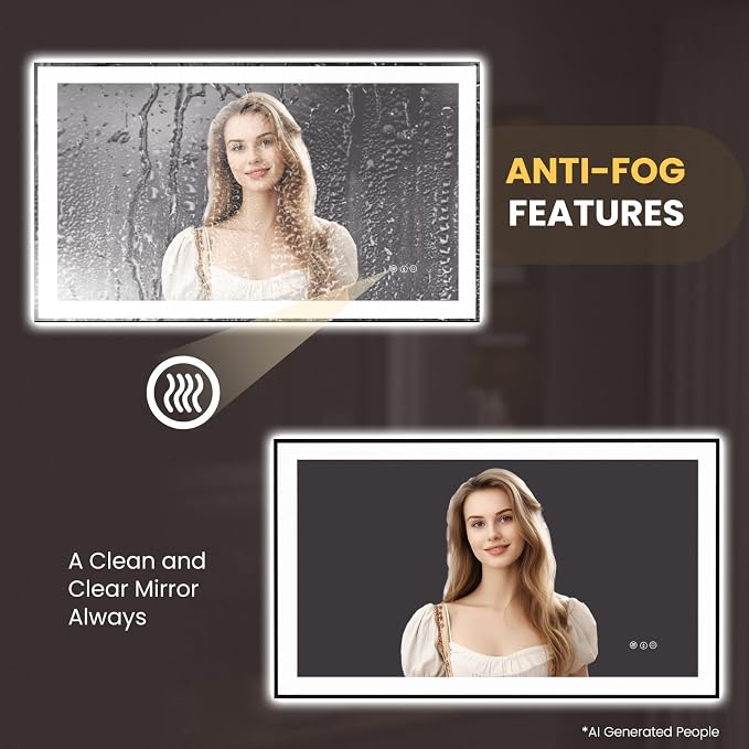 LOAAO 48"X28" LED Bathroom Mirror Black Framed | Anti-Fog, Dimmable, Memory Function, Tempered Glass, Lighted Vanity Mirror for Wall