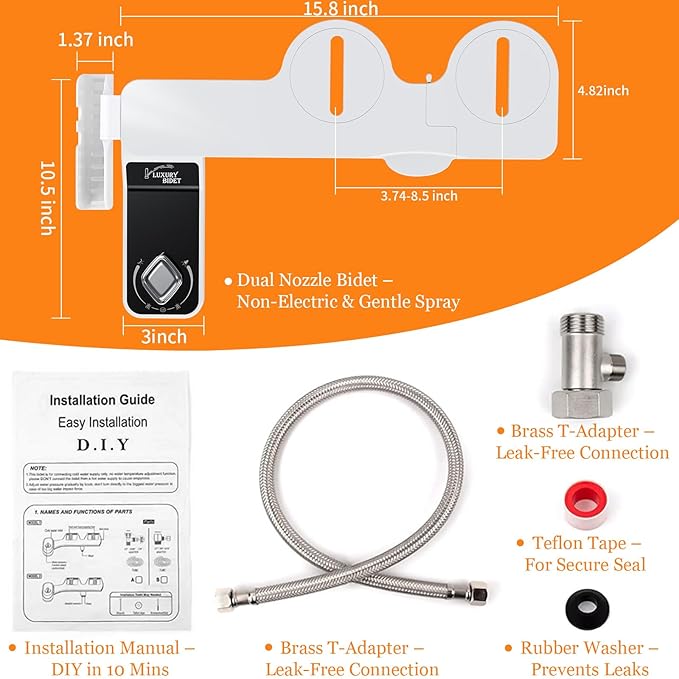 Bidet Attachment for Toilet - A Non-Electric Self Cleaning Water Sprayer with Adjustable Water Pressure, Ultra-Slim Bidet Attachment, Rear and Feminine Wash, Angle Control & Easy Home Installation