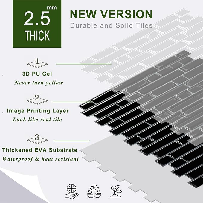 STICKGOO Peel and Stick Backsplash - 10 Sheets of 12”×12” - 3D Self Adhesive Peel and Stick Tile Backsplash for Kitchen & Bathroom