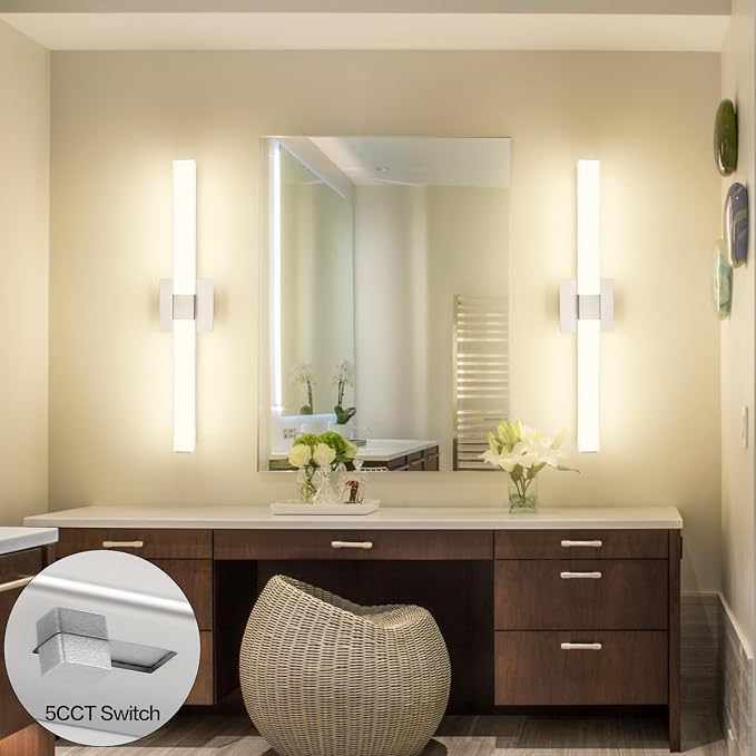 Modern Bahtoom Vanity Light Brushed Nickel, Bathroom LED Lights 32 Inch, 5CCT Dimmable Wall Lighting Fixtures for Bathroom Over Mirror