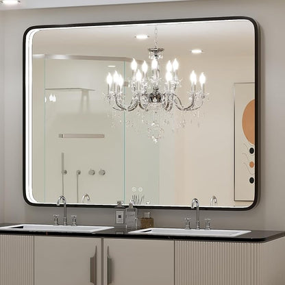 LED 43x36 Inch Lighted Bathroom Mirror,Gold Frame,3 Color