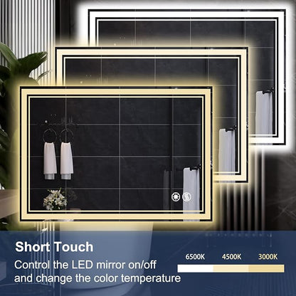 40“ x 32” Bathroom Mirror with Lights LED Mirror for Bathroom Anti-Fog Dimmable 3 Colors Memory Function Vanity Smart Mirror Home Decor Wall Mounted Horizontal/Vertical