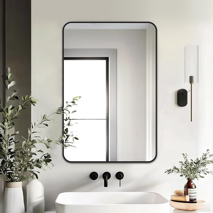 Bathroom Vanity Mirror, Black Framed Mirror for Over Sink, 30x20 | HD glass, distortion-free for makeup and grooming, Sturdy frame, all mounting hardware, hangs horizontal or vertical
