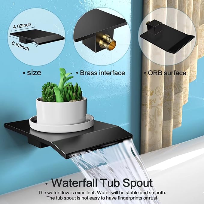 Matt Black Shower System Rain Faucet Set with Tub Spout, 10 inch | All-Metal Wall Mounted Bathroom Shower Faucet Set with Safe Pressure Balance Valve, Water Saving High Pressure Rainfall Head