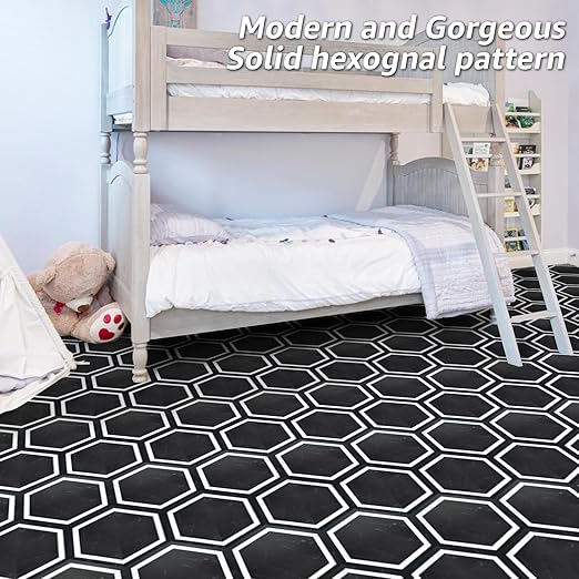 Art3d 10-Pack Hexagon Peel and Stick Flooring Tile Marble Look, Self Adhesive Waterproof Vinyl Floor Tile for Living Room, Kitchen, Bathroom, Bedroom, 11.8" x 10.2" Black Marble