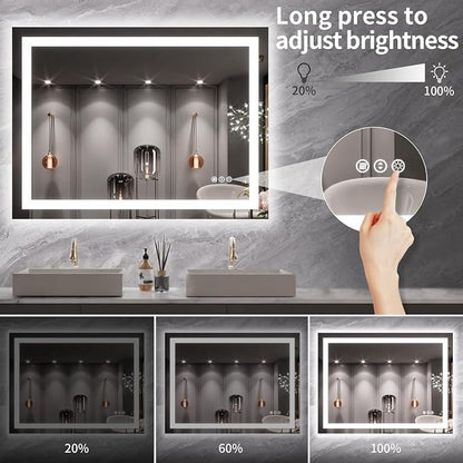 LOAAO 40X30 LED Bathroom Mirror with Lights, Anti-Fog, Dimmable, Backlit + Front Lit, Lighted Bathroom Vanity Mirror for Wall, Memory Function, Tempered Glass, ETL Listed | Anti-Fog, Dimmable, 3 Color Temperature, Backlit + Front Lit, Memory Function, ...
