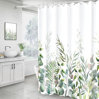AWERT Shower Curtain Plants for Bathroom,Waterproof Quick-Drying Green Leaves Shower Curtain Set with Hooks 72x84 Inch