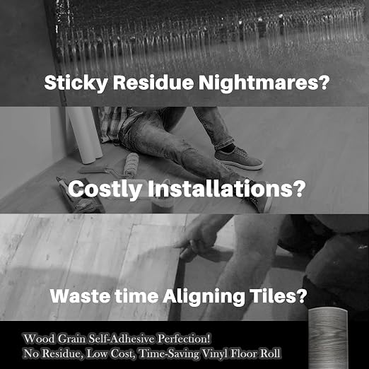 Woodgrain Vinyl Floor Roll, 11.8" x 394", Quick‑Apply Peel & Stick | Cover 32.29 Sq,ft, Soft wood‑look finish, Non‑slip texture, Long rolls reduce seams, Low‑maintenance surface, Easy to cut
