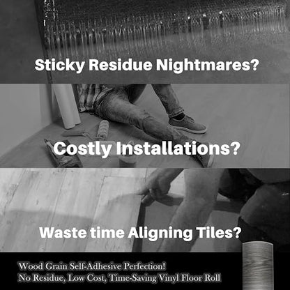 Woodgrain Vinyl Floor Roll, 11.8" x 394", Quick‑Apply Peel & Stick | Cover 32.29 Sq,ft, Soft wood‑look finish, Non‑slip texture, Long rolls reduce seams, Low‑maintenance surface, Easy to cut