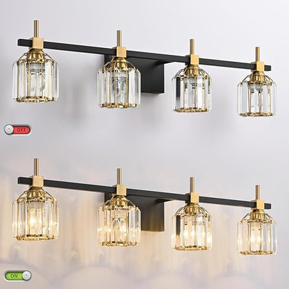 SOLFART Crystal 4 Lights Bathroom Lights Over Mirror Bathroom Light Fixtures Vanity Light Fixture Crystal Bathroom Vanity Light 4T