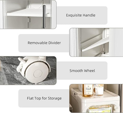 JOYZAN Narrow Bathroom Storage Cabinet with Movable Wheels, Slim Storage Cabinet with 3 Doors & Removable Panel, Skinny Bathroom Organizers and Storage for Small Space, Corner, Kitchen, Laundry