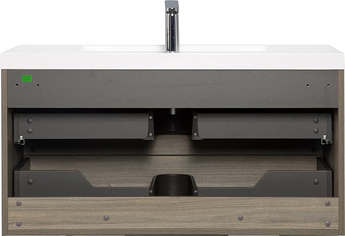 Floating Bathroom Vanity with Sink, 42" Wall-Mounted Bathroom Storage Vanity Cabinet with Resin Top Basin and Soft Close Drawers, No Assembly Required, Ash Grey
