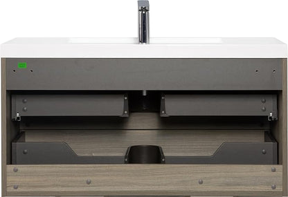 Floating Bathroom Vanity with Sink, 42" Wall-Mounted Bathroom Vanity | Resin Top Basin and Soft Close Drawers, No Assembly Required, Ash Grey