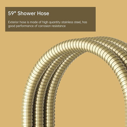 Handheld Shower Head Sprayer Shower Wand Hand Shower Showerhead Gold | Brushed Gold High Pressure Showerhead, Hand Held Sprayer, Brass Shower Head, Wall Mounted, 60 In Stainless Steel Shower Hose