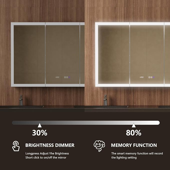 48 in. W Smart Lighted Medicine Cabinet with Mirror for Bathroom, Recessed/Surface Mount Medicine Cabinet with Anti-Fog, 1800W Charging Station, USB Ports, 3 Color Lights