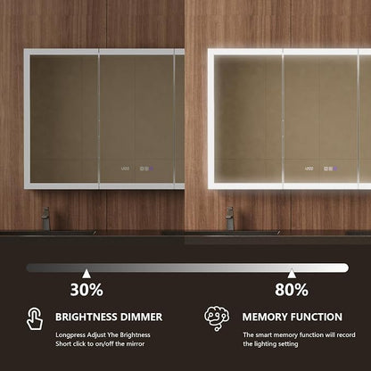 48 in. W Smart Lighted Medicine Cabinet with Mirror for Bathroom, Recessed/Surface Mount Medicine Cabinet with Anti-Fog, 1800W Charging Station, USB Ports, 3 Color Lights
