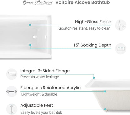 Swiss Madison Voltaire 48" x 32" Right-Hand Drain Alcove Bathtub