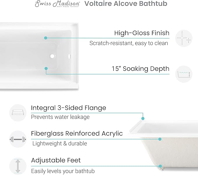 Swiss Madison Voltaire 66" x 32" Left-Hand Drain Alcove Bathtub