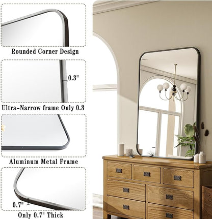 20x28 Inch Black Bathroom Vanity Mirror for Over Sink | Rectangle Wall Mirror for Bathroom with Round Corner, Hangs Horizontally Vertically for Living Room, Bedroom as Home Decor